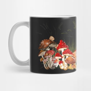 Mushrooms - Cottagecore style - black background Mug